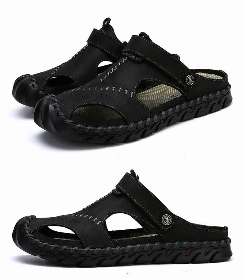 Gabriel - Men Super Soft Leather Summer Sandals Breathable Slip on Platform Sandals Heels