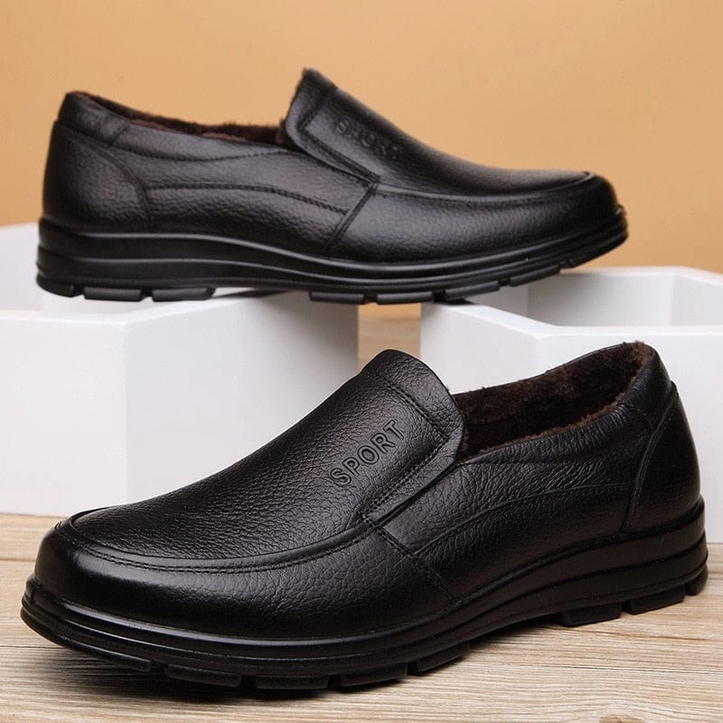 Genuine Leather Shoes Men Winter Shoes Brand Footwear Warm Shoes Plush Mens Casual Shoes Male High Quality Cowhide Loafers KA444 Driving Loafers