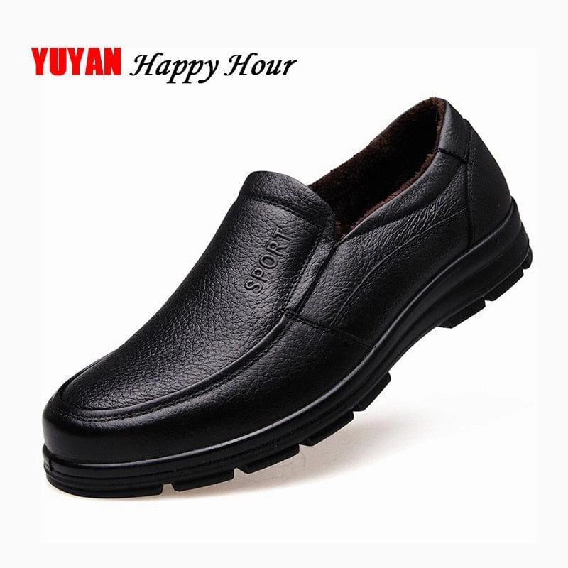 Dupe Loafers Genuine Leather Shoes Men Winter Shoes Brand Footwear Warm Shoes Plush Mens Casual Shoes Male High Quality Cowhide Loafers KA444