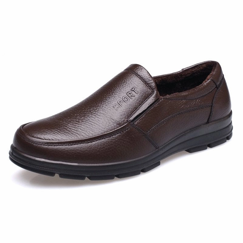 Loafers Bar Brooklyn Genuine Leather Shoes Men Winter Shoes Brand Footwear Warm Shoes Plush Mens Casual Shoes Male High Quality Cowhide Loafers KA444