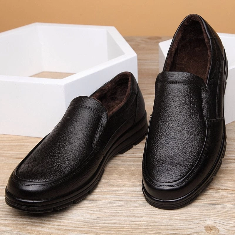 Cushionaire Loafers Genuine Leather Shoes Men Winter Shoes Brand Footwear Warm Shoes Plush Mens Casual Shoes Male High Quality Cowhide Loafers KA444