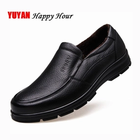 Genuine Leather Shoes Men Winter Shoes Brand Footwear Warm Shoes Plush Mens Casual Shoes Male High Quality Cowhide Loafers KA444 Boat Shoes Loafers