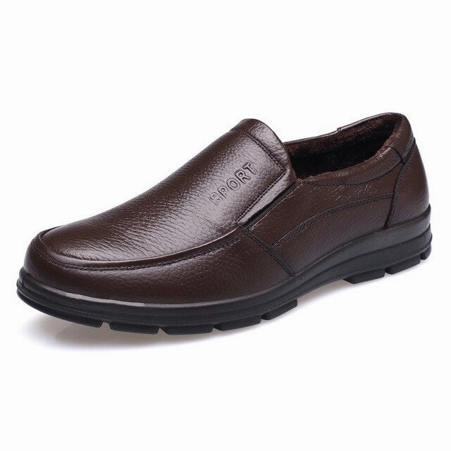 Genuine Leather Shoes Men Winter Shoes Brand Loafers Warm Plush Leather Loafers Mens Casual Shoes Male High Quality Black A444 Ecco Loafers