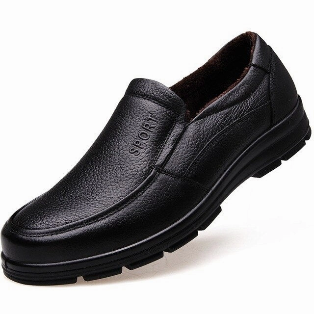 Genuine Leather Shoes Men Winter Shoes Brand Loafers Warm Plush Leather Loafers Mens Casual Shoes Male High Quality Black A444 Dockers Penny Loafers