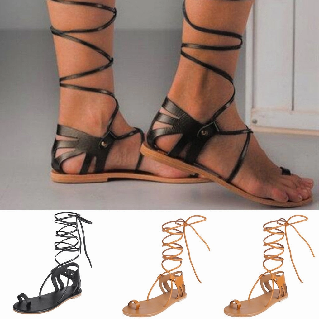 Gladiator Luxury Leather Lace Up Comfortable Flats Beach Sandal Shearling Sandals