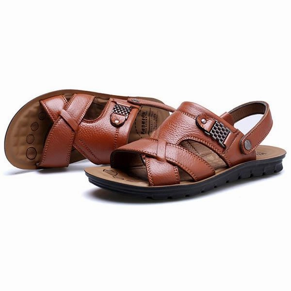 Toddler Bear Slippers Men's Genuine Leather Casual Non-Slip Sandals Beach Slippers Shoes