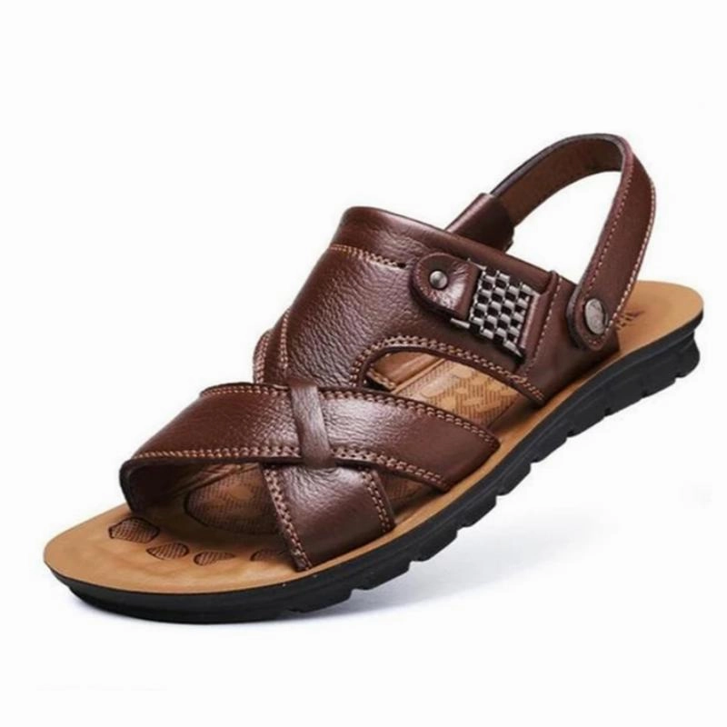 Men's Genuine Leather Casual Non-Slip Sandals Beach Slippers Shoes Cherry Slides
