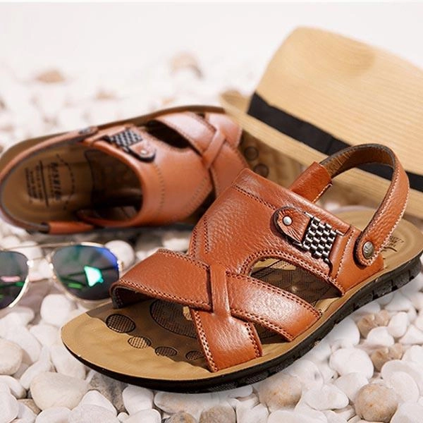 Men's Genuine Leather Casual Non-Slip Sandals Beach Slippers Shoes Best Supportive House Slippers