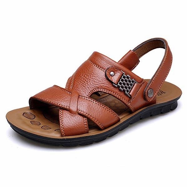 Men's Genuine Leather Casual Non-Slip Sandals Beach Slippers Shoes Summer Bedroom Slippers