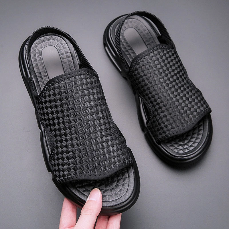 Soft Sole Black Woven Summer Sandals Wide Width Closed Toe Sandals