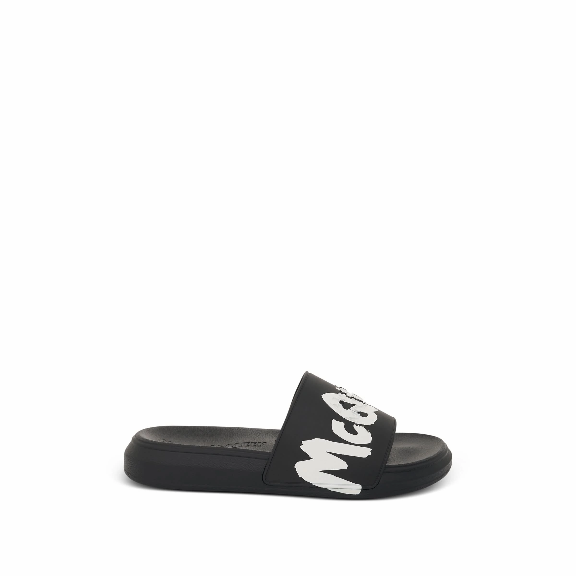 Graffiti Logo Print Slider in Black/White Bottega Knot Sandals