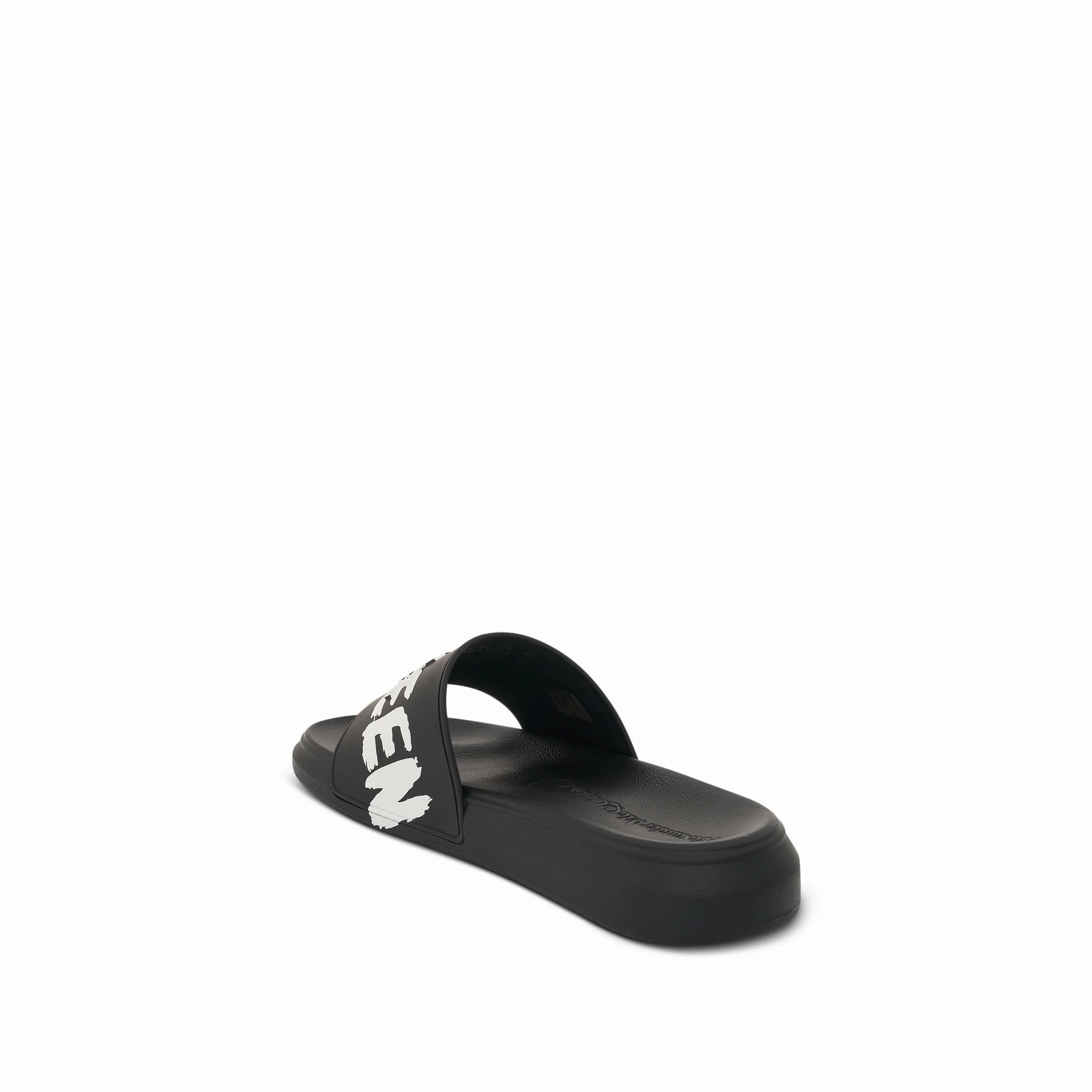 Graffiti Logo Print Slider in Black/White Sandals Spa