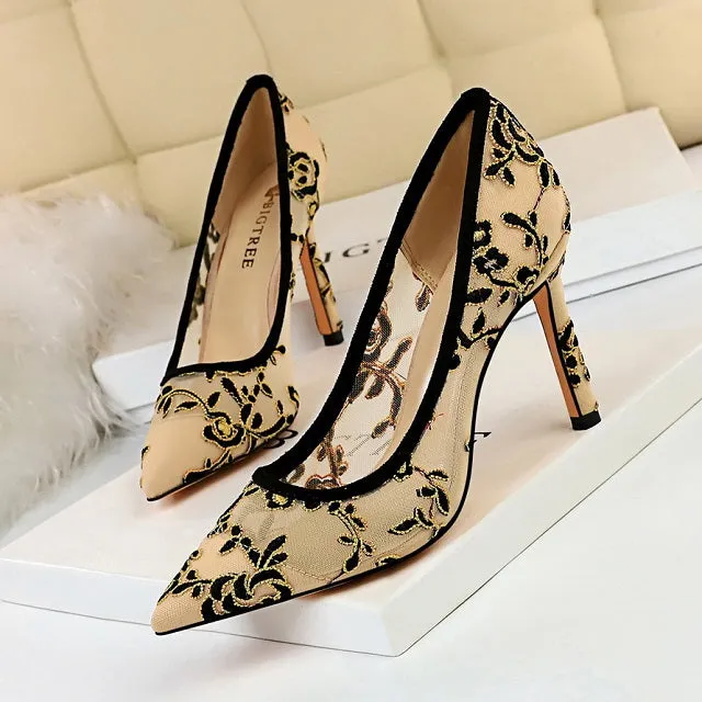 Canvas Split Sole Ballet Slippers New High Heel Shoes Elegant Embroidery Women Pumps Fashion Women Shoes