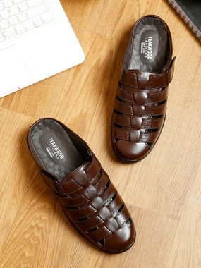 Teakwood Men's Real Leather Brown Sandals Bendables Sandals