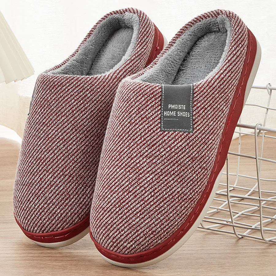 Fashion Plush Slippers for Ladies with Cotton Twill Stripes Line Wooden Slippers