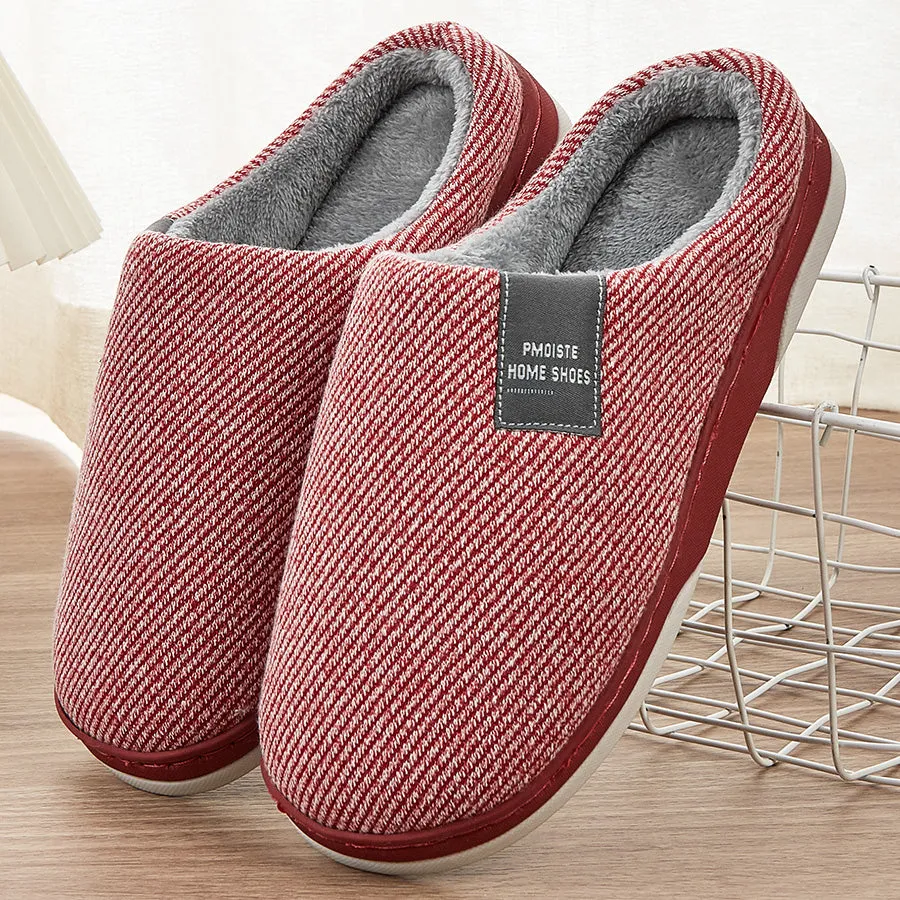 Fashion Plush Slippers for Ladies with Cotton Twill Stripes Line Slippers Clog