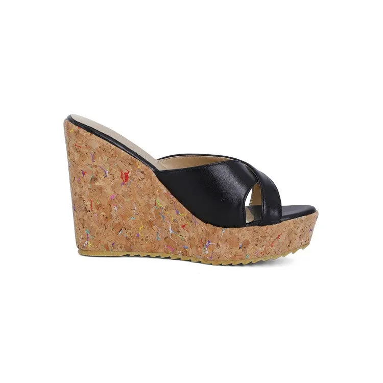 Fake Fur Slides Women's Platform Wedges Slipper Sandals