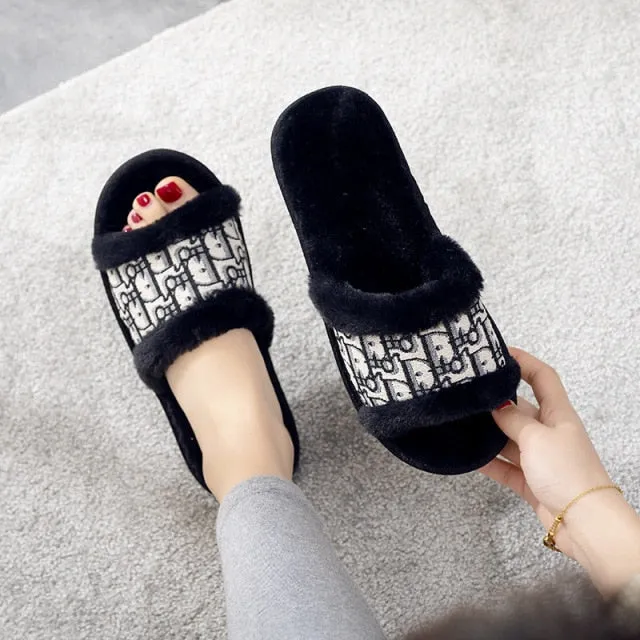 Winter Women House Slippers Faux Fur Fashion Warm Shoes Slippers In Spanish Chanclas