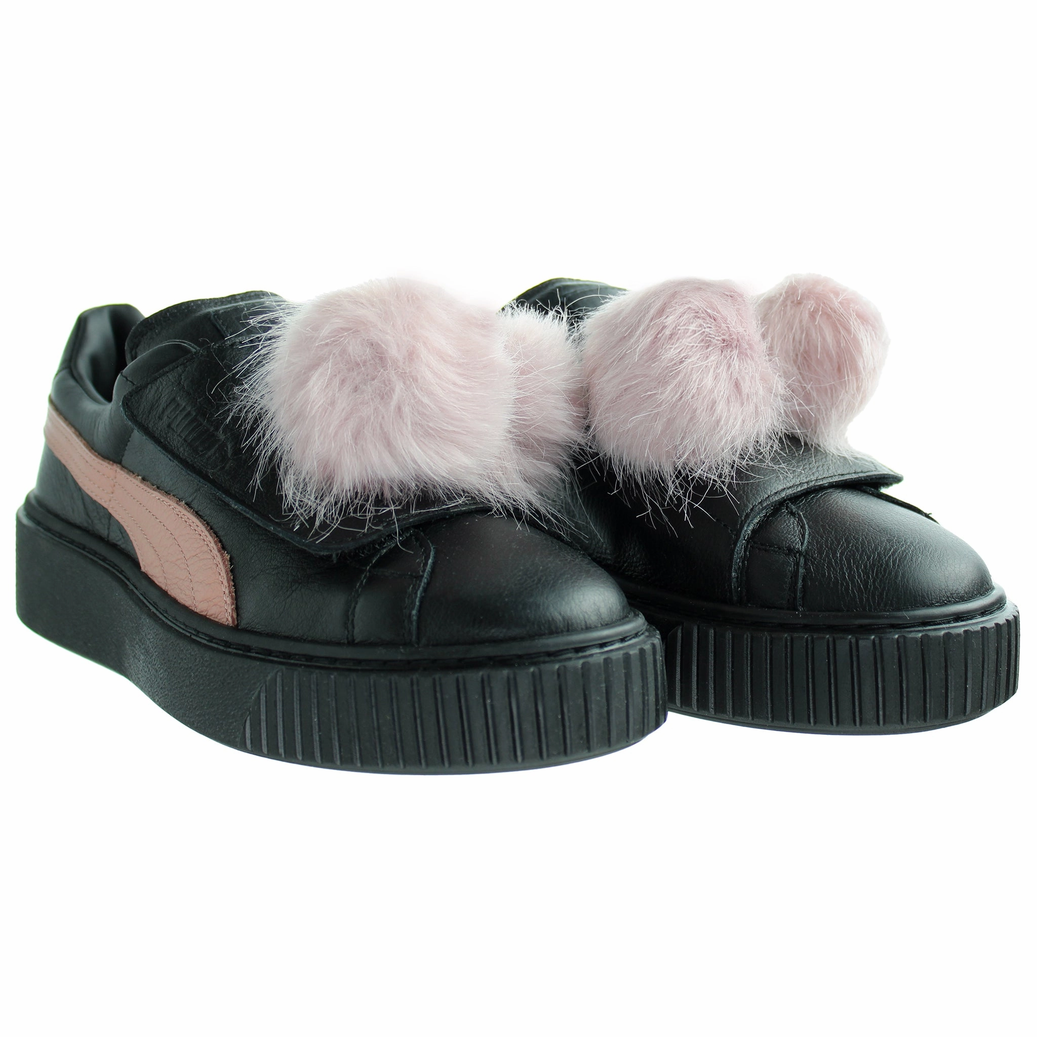 Puma Basket Platform PomPom Womens Black Trainers Puma Bmw Nitro Shoes