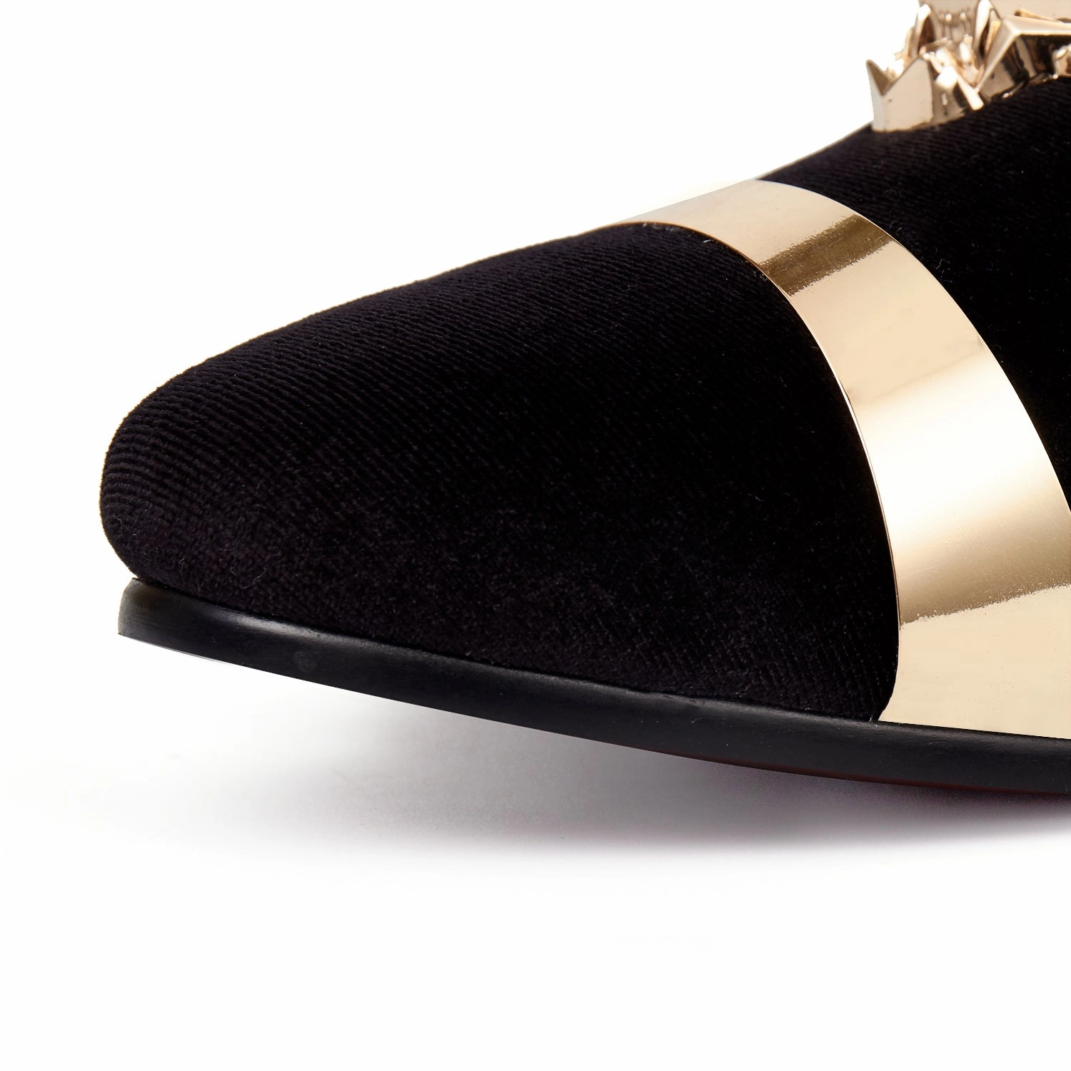 Harpelunde Men Buckle Shoes Black Velvet Loafers Metal Hoop Flat Shoes Flat Foot Underpronation Shoes