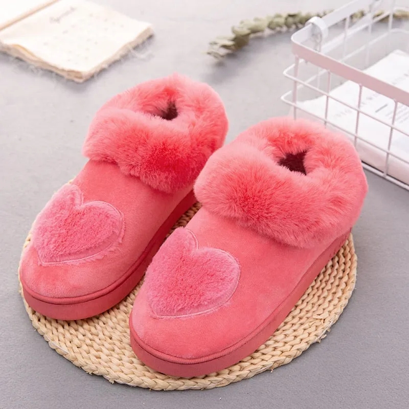 Rhinestone Slides Heart-Shaped Cotton Women Slippers