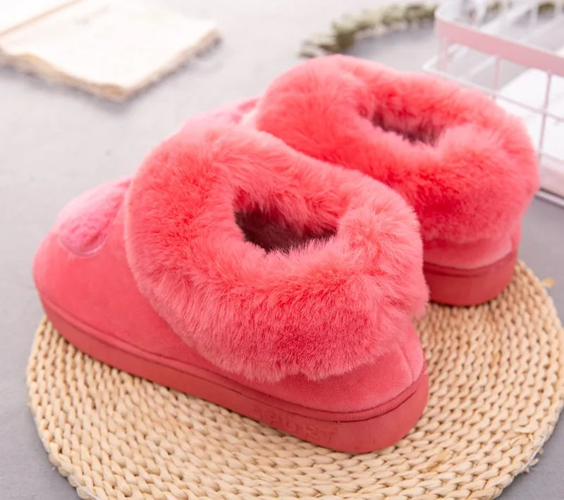 Heart-Shaped Cotton Women Slippers Knit Slippers With Leather Sole