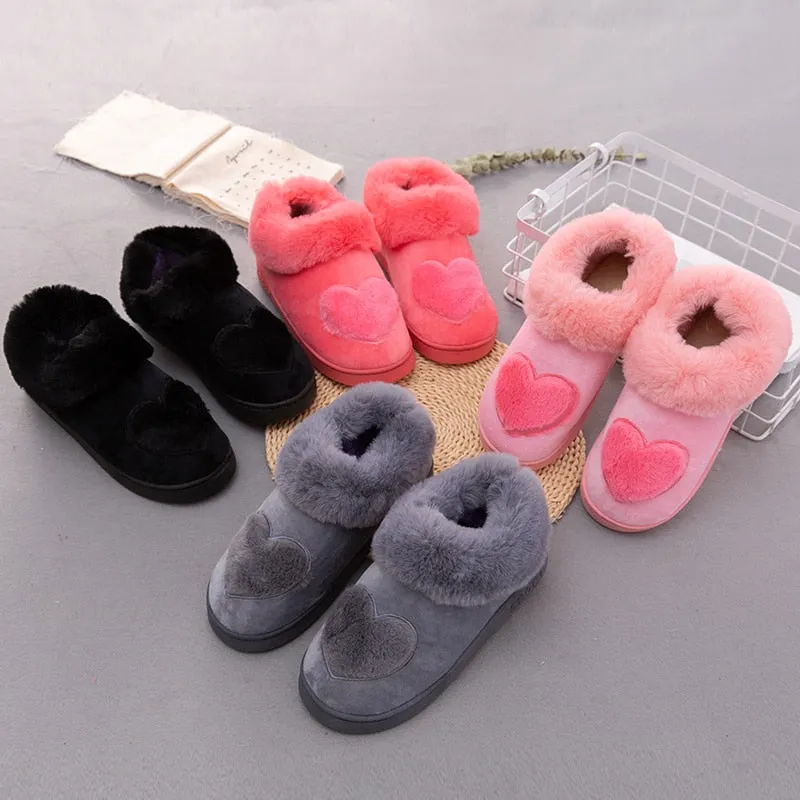 Platform Slide Heart-Shaped Cotton Women Slippers