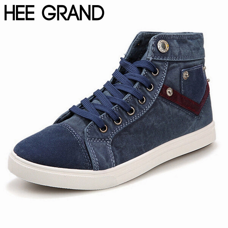 HEE GRAND New Spring Men Canvas Shoes,Fashion Casual Shoes,Lace-up Flat Platform Button Design Cloth Shoes Drop Shipping 217 High Flat Shoes