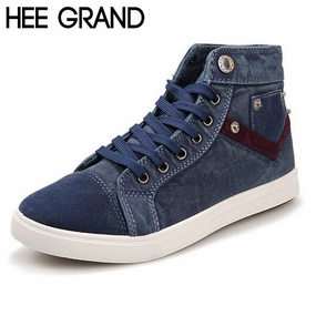 HEE GRAND New Spring Men Canvas Shoes,Fashion Casual Shoes,Lace-up Flat Platform Button Design Cloth Shoes Drop Shipping 217 White And Blue Flat Shoes