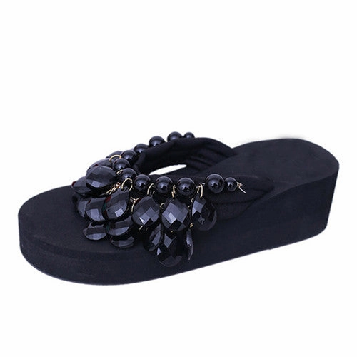 Straw Flip Flops HEE GRAND Woman String Bead Slippers Wedges Flip Flops Summer Colorful  Shoes Light Beach Slides Women's Girl's Footwear XWT728