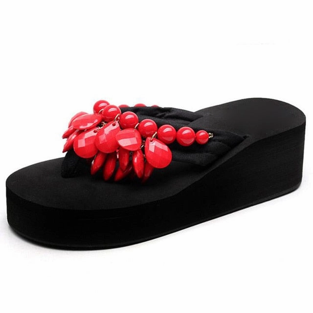 HEE GRAND Woman String Bead Slippers Wedges Flip Flops Summer Colorful  Shoes Light Beach Slides Women's Girl's Footwear XWT728 Flip Flops In English