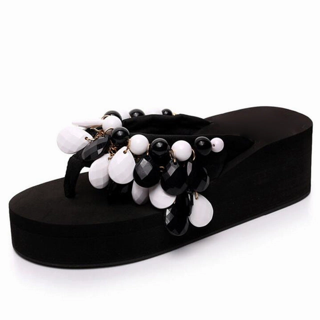 Hot Topic Flip Flops HEE GRAND Woman String Bead Slippers Wedges Flip Flops Summer Colorful  Shoes Light Beach Slides Women's Girl's Footwear XWT728