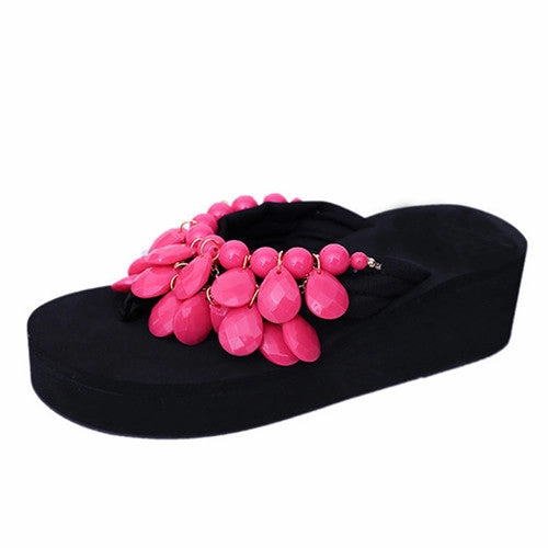 HEE GRAND Woman String Bead Slippers Wedges Flip Flops Summer Colorful  Shoes Light Beach Slides Women's Girl's Footwear XWT728 Flip Flops Size 5