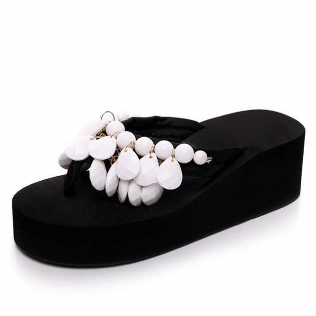HEE GRAND Woman String Bead Slippers Wedges Flip Flops Summer Colorful  Shoes Light Beach Slides Women's Girl's Footwear XWT728 Flip Flops For Summer