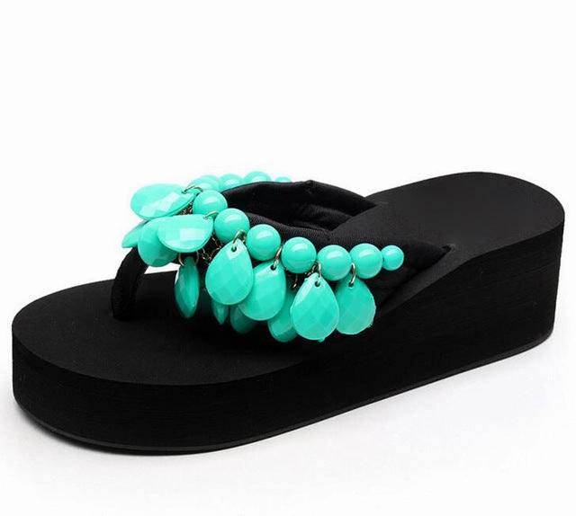 HEE GRAND Woman String Bead Slippers Wedges Flip Flops Summer Colorful  Shoes Light Beach Slides Women's Girl's Footwear XWT728 Koolaburra Flip Flops