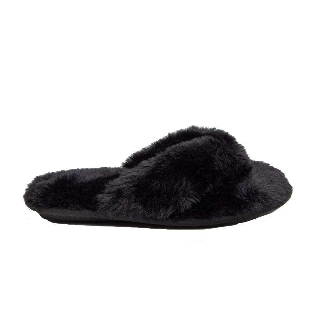 Women's faux fur thong slippers,Black Bear Paws Slippers