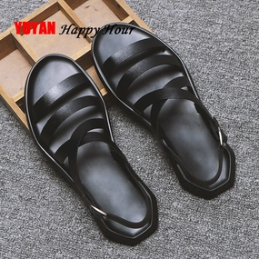 Mens Sandals Leather Men Summer Shoes 2020 Flat Beach Sandals Male Black White Shoes KA1151 Barbados Restaurants