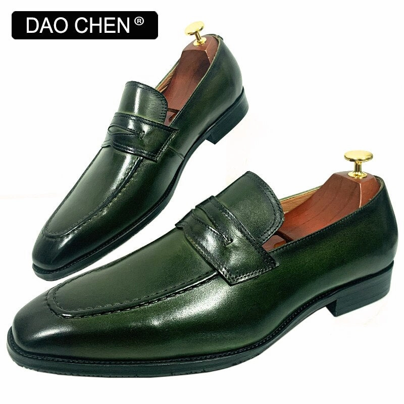 Patent Leather Loafers Wedge GREEN SLIP ON OFFICE WEDDING SHOES MAN DRESS SHOES