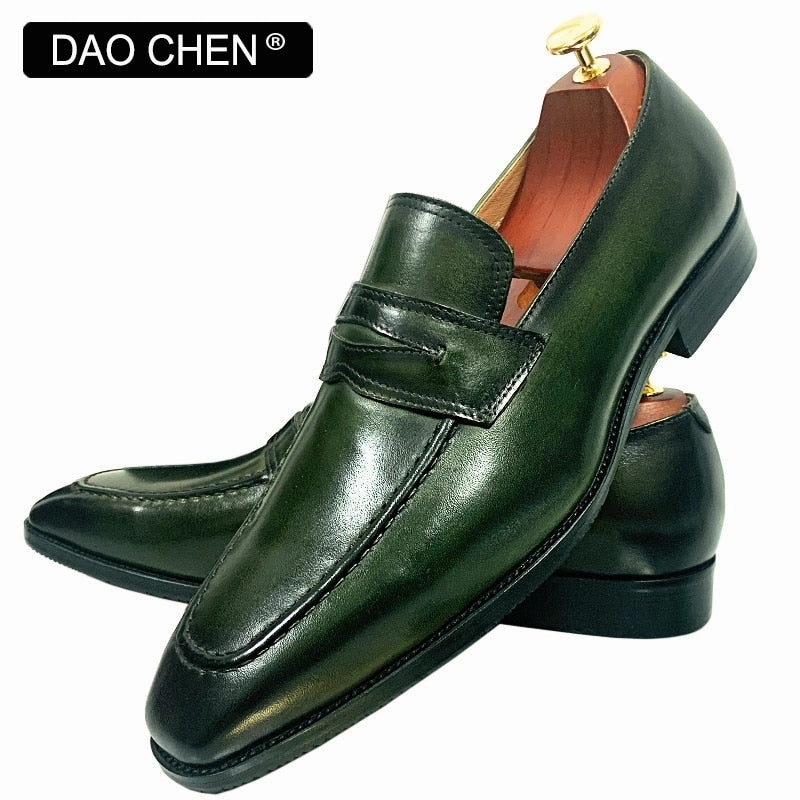 Dan Lug Loafers GREEN SLIP ON OFFICE WEDDING SHOES MAN DRESS SHOES