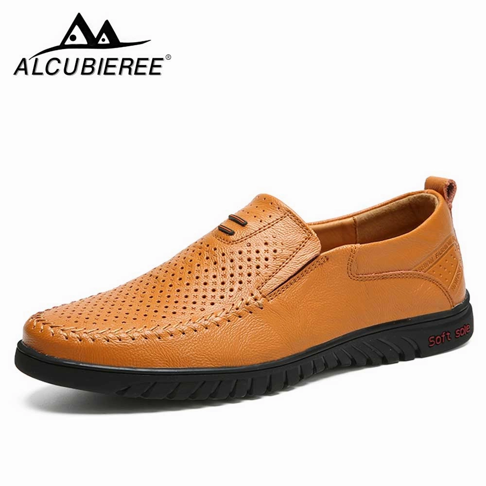 Slip On Shoe Business Casual ALCUBIEREE Brand Men Casual Leather Shoes