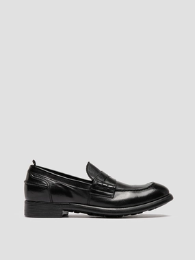 CHRONICLE 056 - Black Leather Penny Loafers Italy Loafers