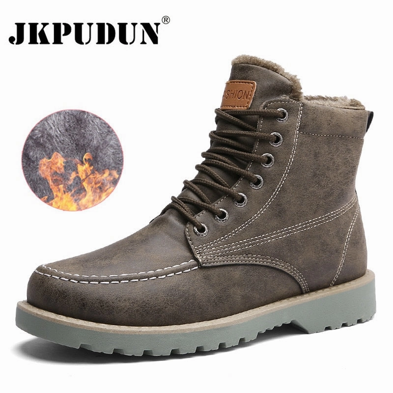 Wide Width Shoes For Feet JKPUDUN Vintage Men Boots Lace-Up Winter Leather Martin Boots Men Waterproof Work Tooling Safety Ankle Boots Casual Shoes Botas