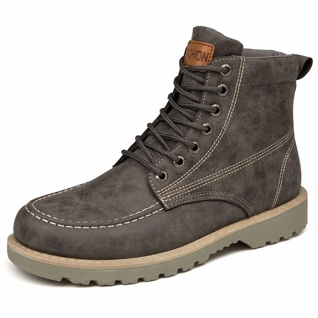 JKPUDUN Vintage Men Boots Lace-Up Winter Leather Martin Boots Men Waterproof Work Tooling Safety Ankle Boots Casual Shoes Botas Flat Climbing Shoes