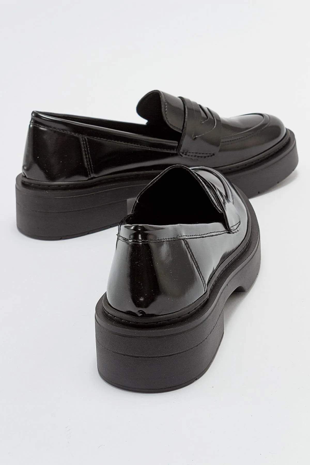 Loafers With Bows Josie Vegan Leather Platform Loafers | Black Patent