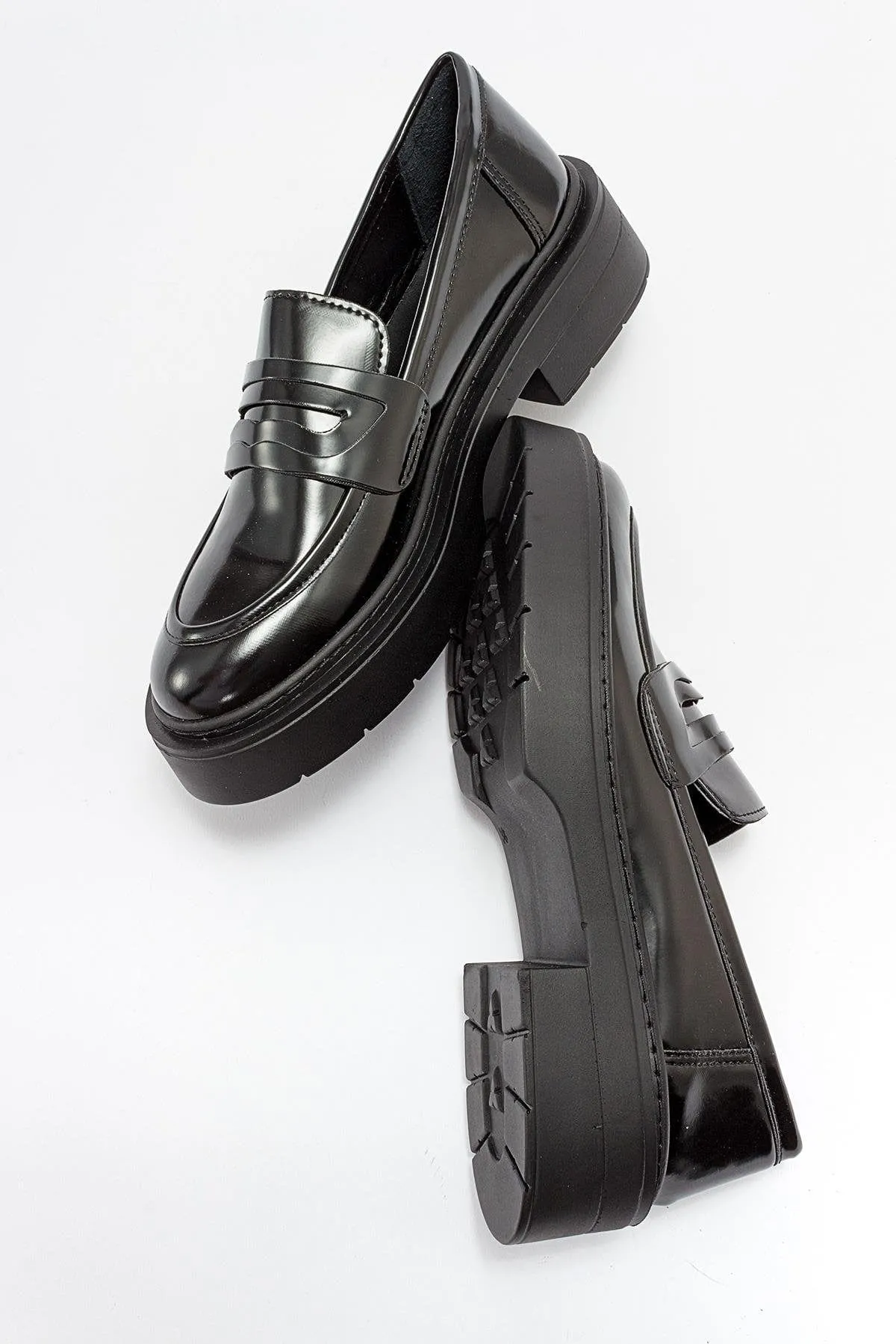 Vans Leather Loafers Josie Vegan Leather Platform Loafers | Black Patent