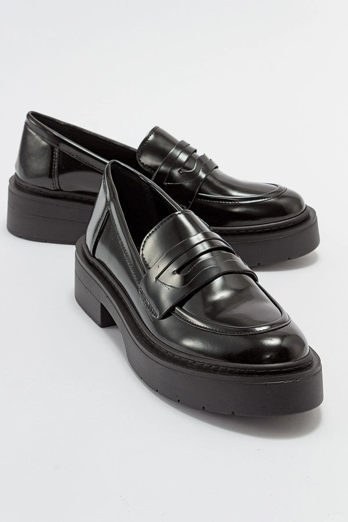 Josie Vegan Leather Platform Loafers | Black Patent Summer Suit With Loafers