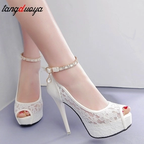 Barefoot Sandals Lace Wedding Shoes Woman Peep Toe High Heels Women Shoes Platform Heels