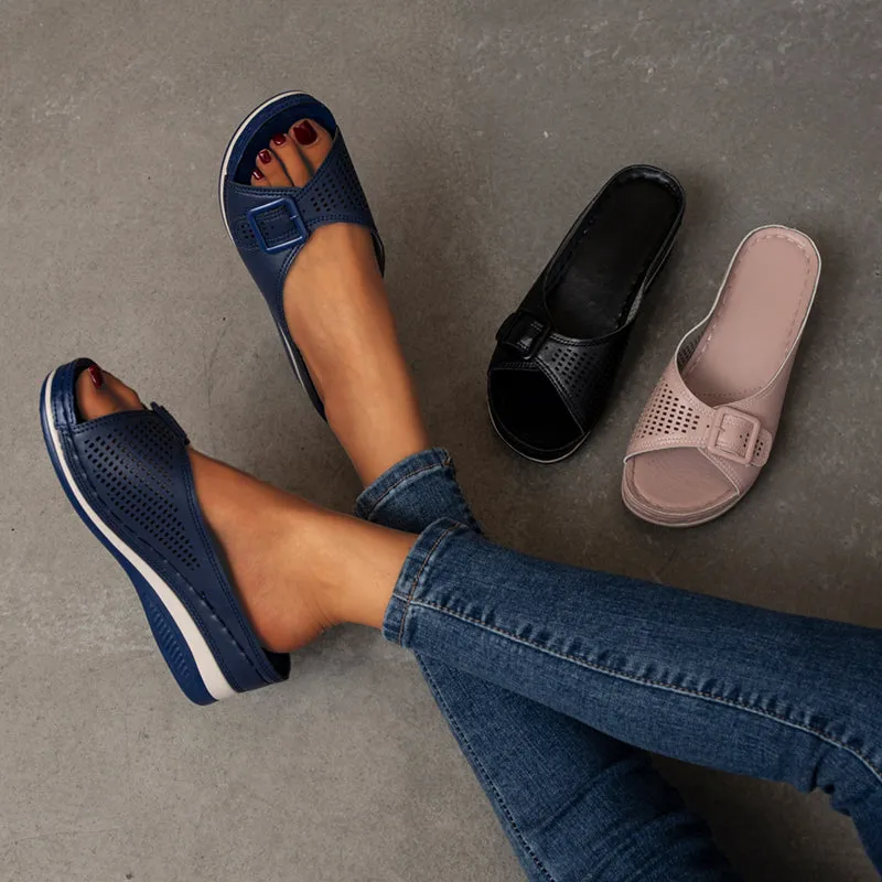Slides Size 12 Large Size Slippers Female One-word with Fish Mouth Sandals and Slippers Slope Heel Platform Slope Heel Casual Shoes
