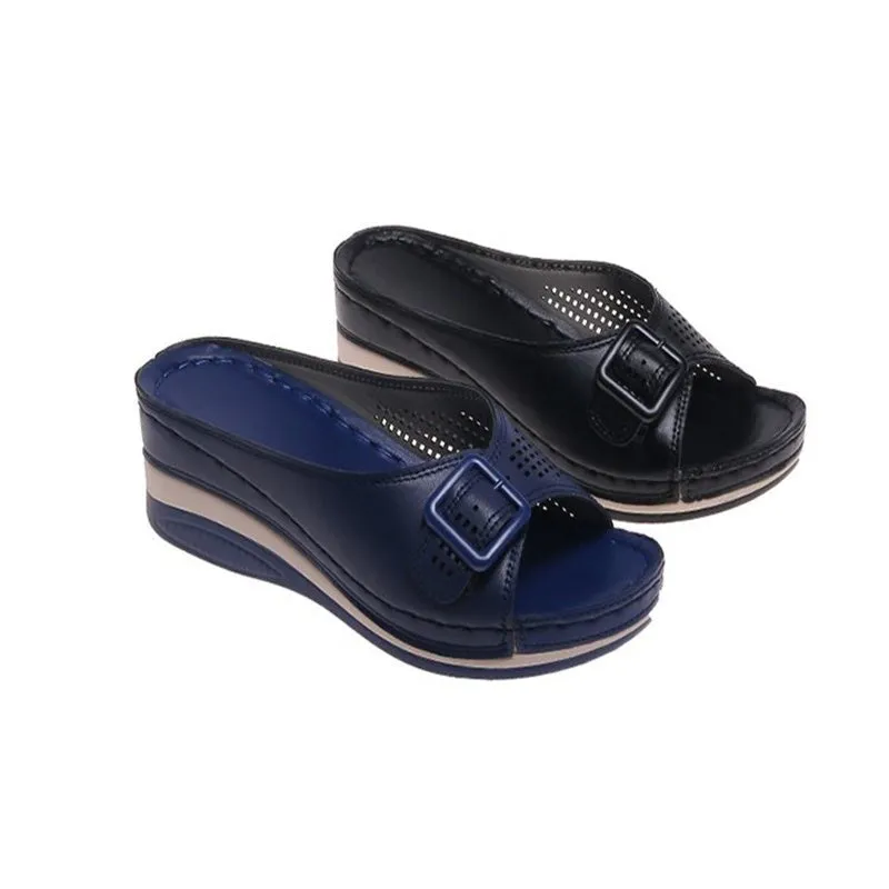 Large Size Slippers Female One-word with Fish Mouth Sandals and Slippers Slope Heel Platform Slope Heel Casual Shoes Faceplant Slippers