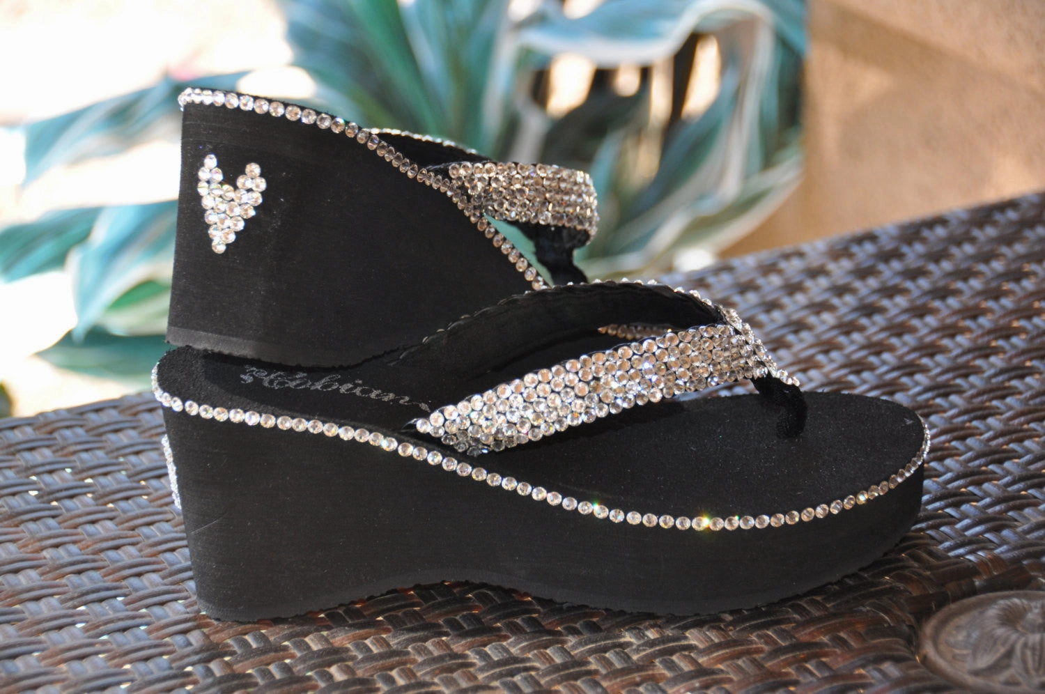 Las Vegas Diamond Diva's Swarovski Crystal Platform Flips Flops with a little extra BLING!!! By Sparkle Steps Get Stink Out Of Flip Flops